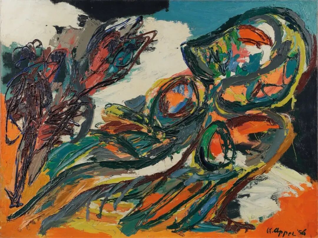 雷尔·阿佩尔，《海滩上的女人和卡》，1956年